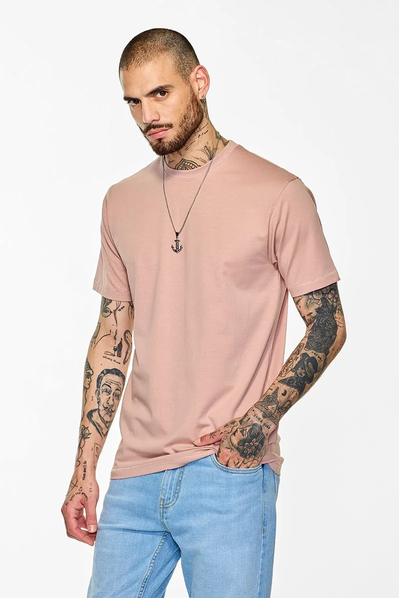 SNITCH Core Lab Peach Solid Slim Fit T-Shirt